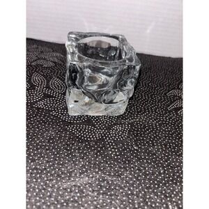 2 sets Vintage Clear Textured Ice Glass Votive Candle Holder Square Brutalist